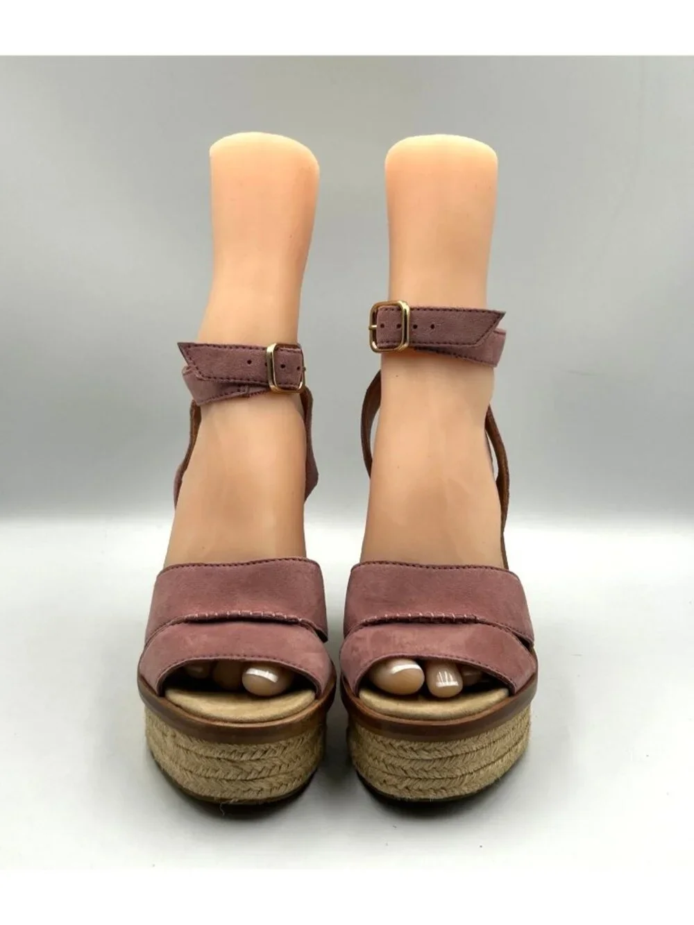 UGG Women's Pink Suede Leather Carine Espadrille Platform Sandals Size 8 3591